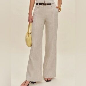 Reformation Astrid Linen Mid Rise Pant Natural - Size 8